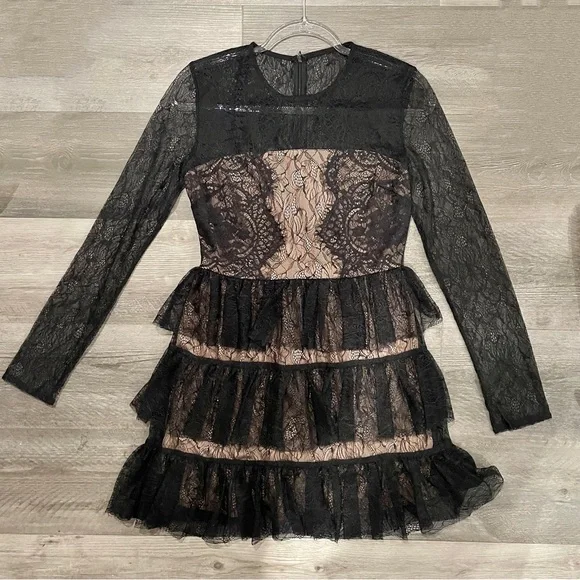 open lace back dress Berylove Women Sparkly Black Cocktail Dress Long Sleeve Tight Square Neck Mini Holiday Party Dress, Black / US2